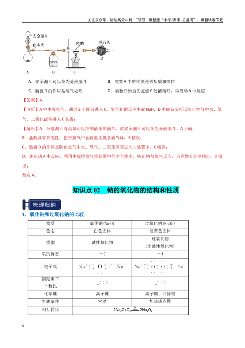 《知识清单05钠及其重要化合物（教师版）_05-化学-高考总复习_一轮复习_2025年_2025年高考化学一轮复习知识清单（全国通用）》第5页预览