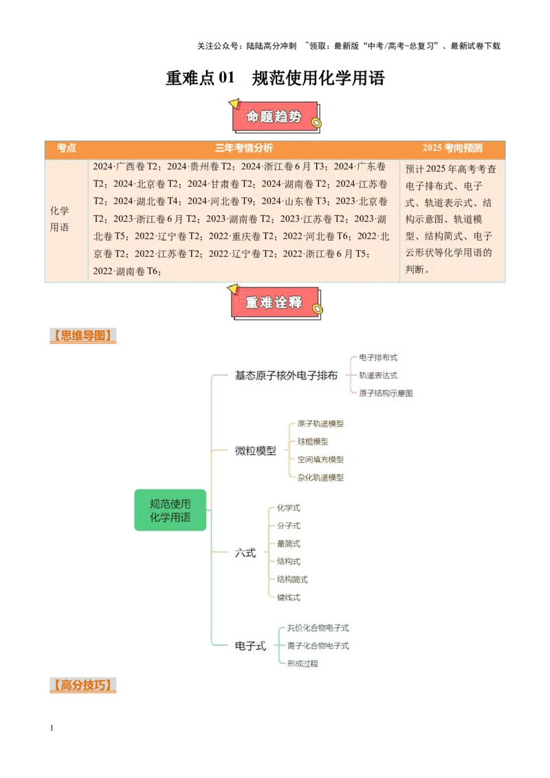 《重难点01规范使用化学用语（解析版）_05-化学-高考总复习_专项复习_2025年_2025年高考化学重难点讲义专练（黑吉辽蒙专用）》第1页预览