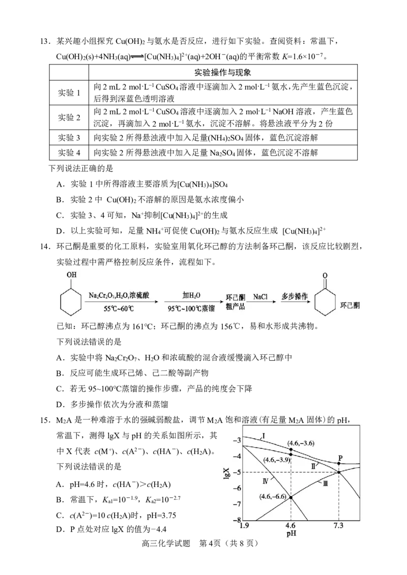 《化学仿真试题_2024-2027高三（6-6月题库）_2026年05月高三试卷_2605272026届山东省淄博市高三仿真考试（淄博三模）（全科）》第4页预览