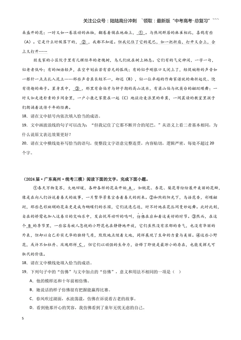 《专题06语言文字运用1（学生版）（新高考通用）_专项复习_2026年-语文专项复习_2025年高考语文三模试题分类汇编（新高考通用）_2024版_新高考通用》第5页预览