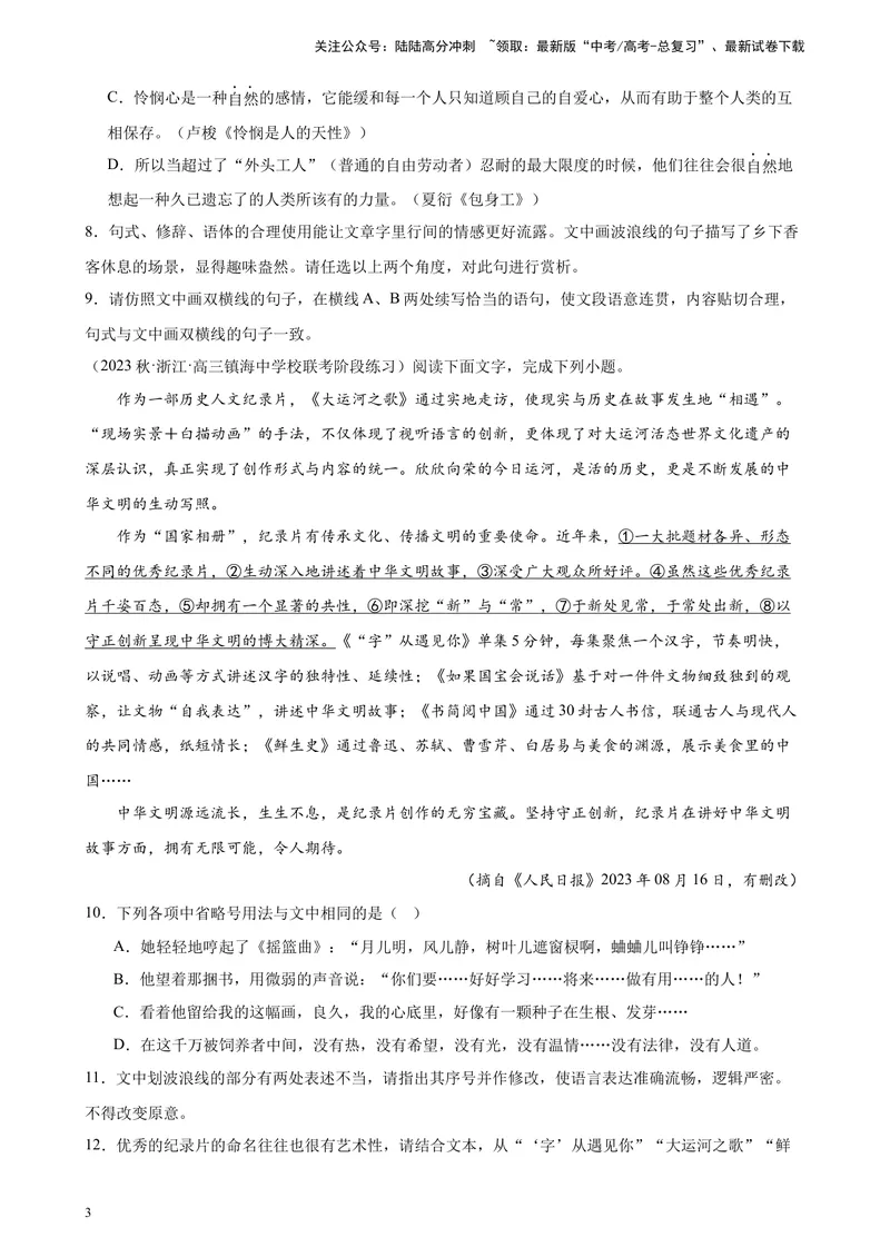 《专题06语用综合题20题（全国百强校预测）（新课标Ⅰ卷区专用）-（原卷版）_一轮复习_2025年_2025年新高考语文一轮复习题型专练习题试卷强化训练题_新高考（课标）Ⅰ卷地区》第3页预览