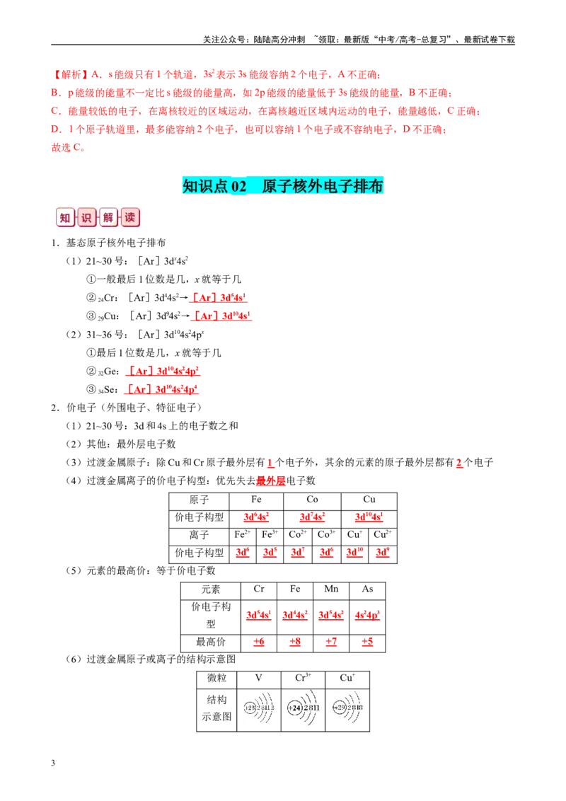 《知识清单15原子结构与性质-2024年高考化学一轮复习知识清单_05-化学-高考总复习_一轮复习_2024年_2024年高考化学一轮复习知识清单必背总结全国通用_资料》第3页预览