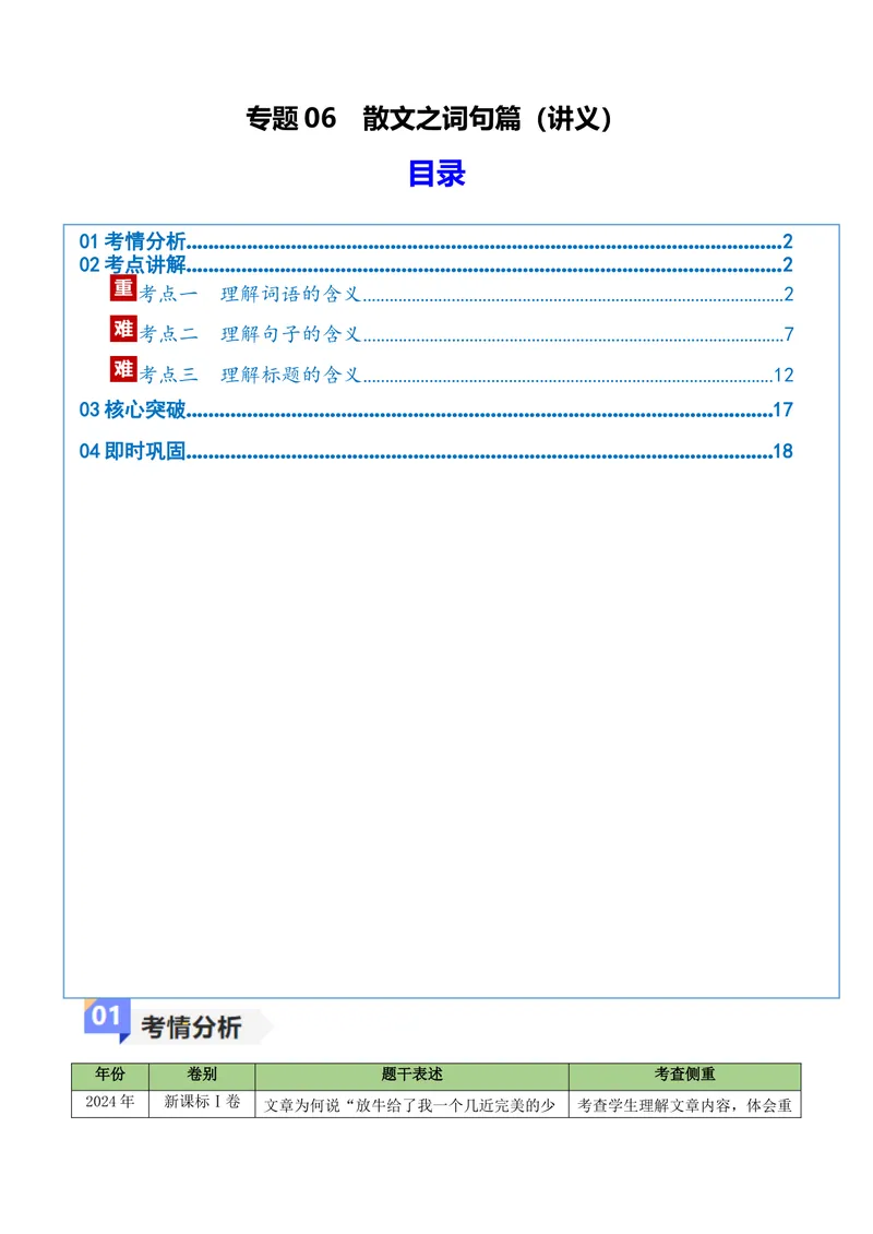 《专题06散文之词句篇（讲义）（全国通用）（教师版）(1)_二轮复习_2026年-语文二轮复习_22026年高考语文二轮复习现代文阅读（全国通用）》第1页预览