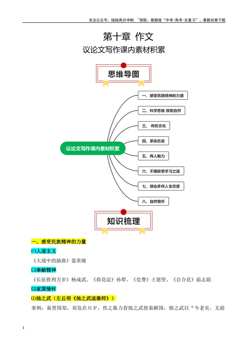 《专题10：议论文写作课内素材积累（学生版）_一轮复习_2025年_2025年高考语文一轮复习知识清单（全国通用）》第1页预览