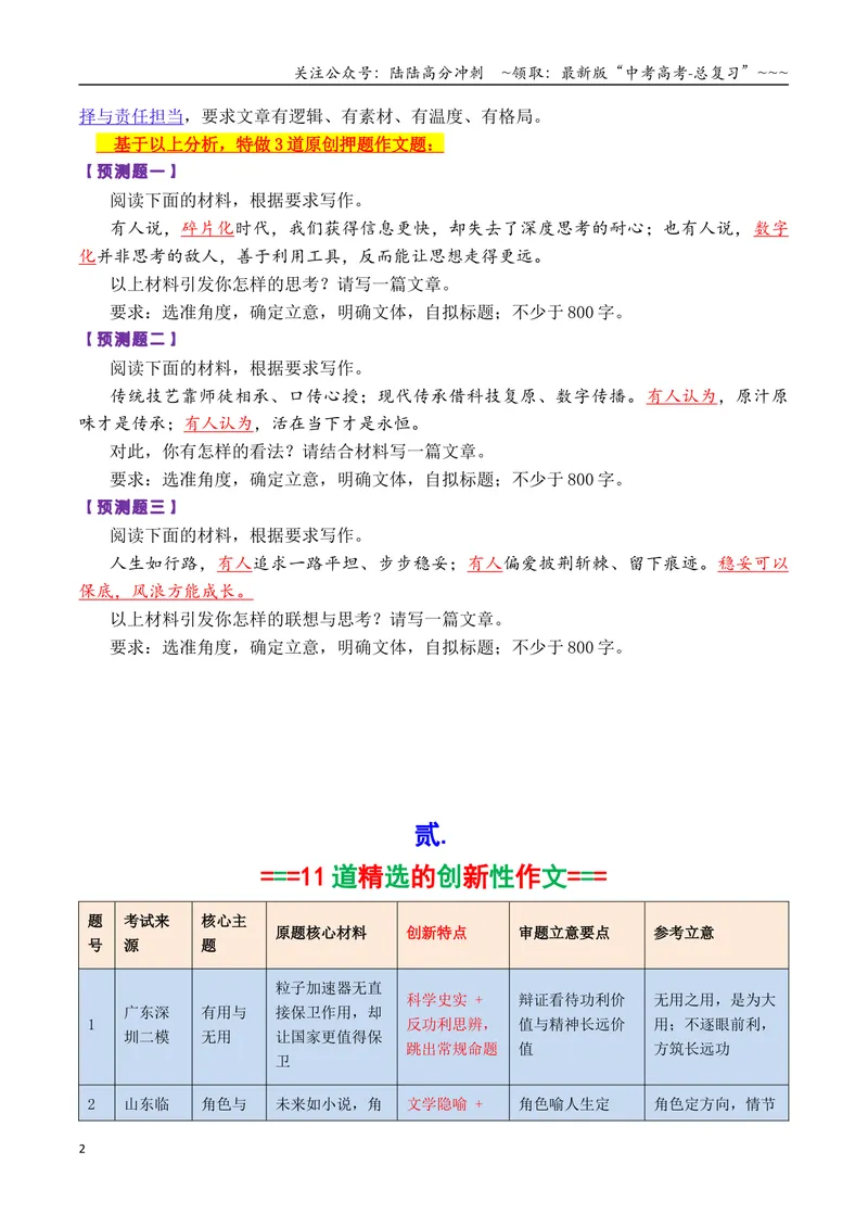 《专题10考前关注：2026高考作文11道新题（极具创新性）及押题猜想_专项复习_2026年-语文专项复习_2026年高考语文议论文写作秘籍-G391_资料》第2页预览