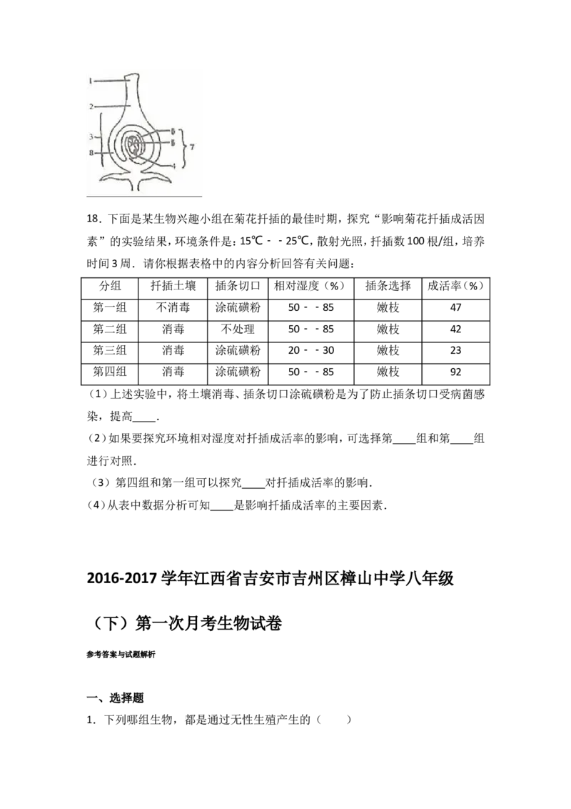 《江西省吉安市吉州区樟山中学2016-2017学年八年级（下）第一次月考生物试卷（解析版）_初中全科目同步习题+精品试卷（7-9年级）(1)_25秋初中生物《同步习题+精品试卷》_《真题试卷》》第4页预览