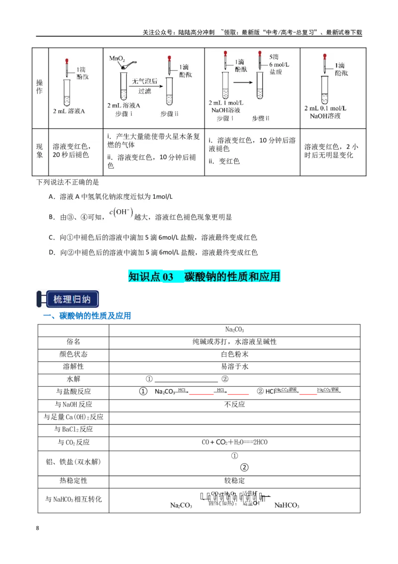 《知识清单05钠及其重要化合物（学生版）_05-化学-高考总复习_一轮复习_2025年_2025年高考化学一轮复习知识清单（全国通用）》第8页预览