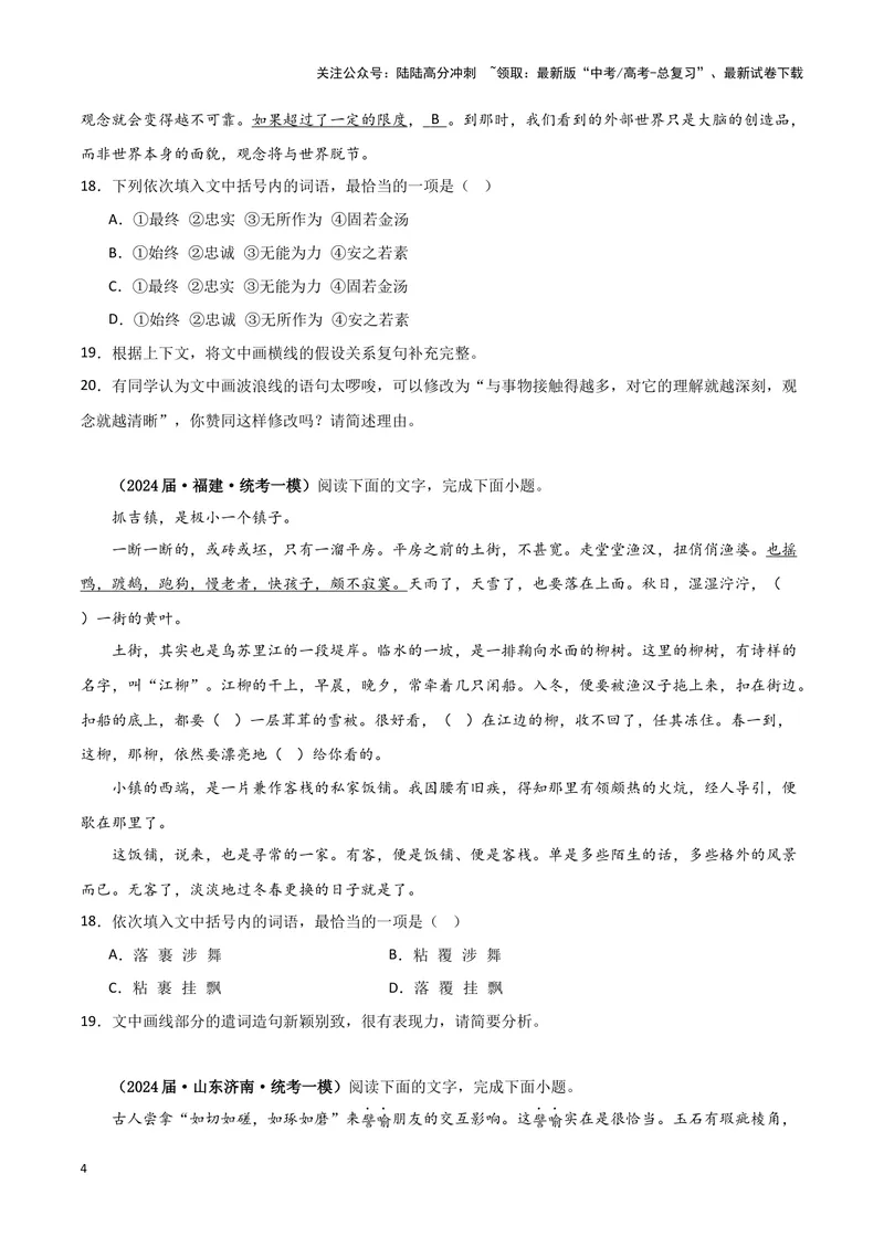 《专题06语言文字运用1（原卷版）-（新高考通用）_专项复习_2025年_2024年高考一模试题分类汇编语文新高考通用》第4页预览
