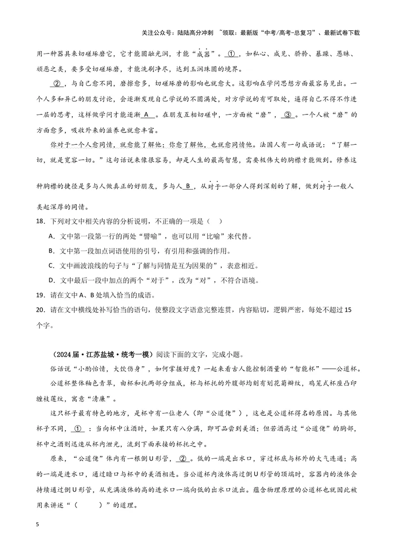 《专题06语言文字运用1（原卷版）-（新高考通用）_专项复习_2025年_2024年高考一模试题分类汇编语文新高考通用》第5页预览