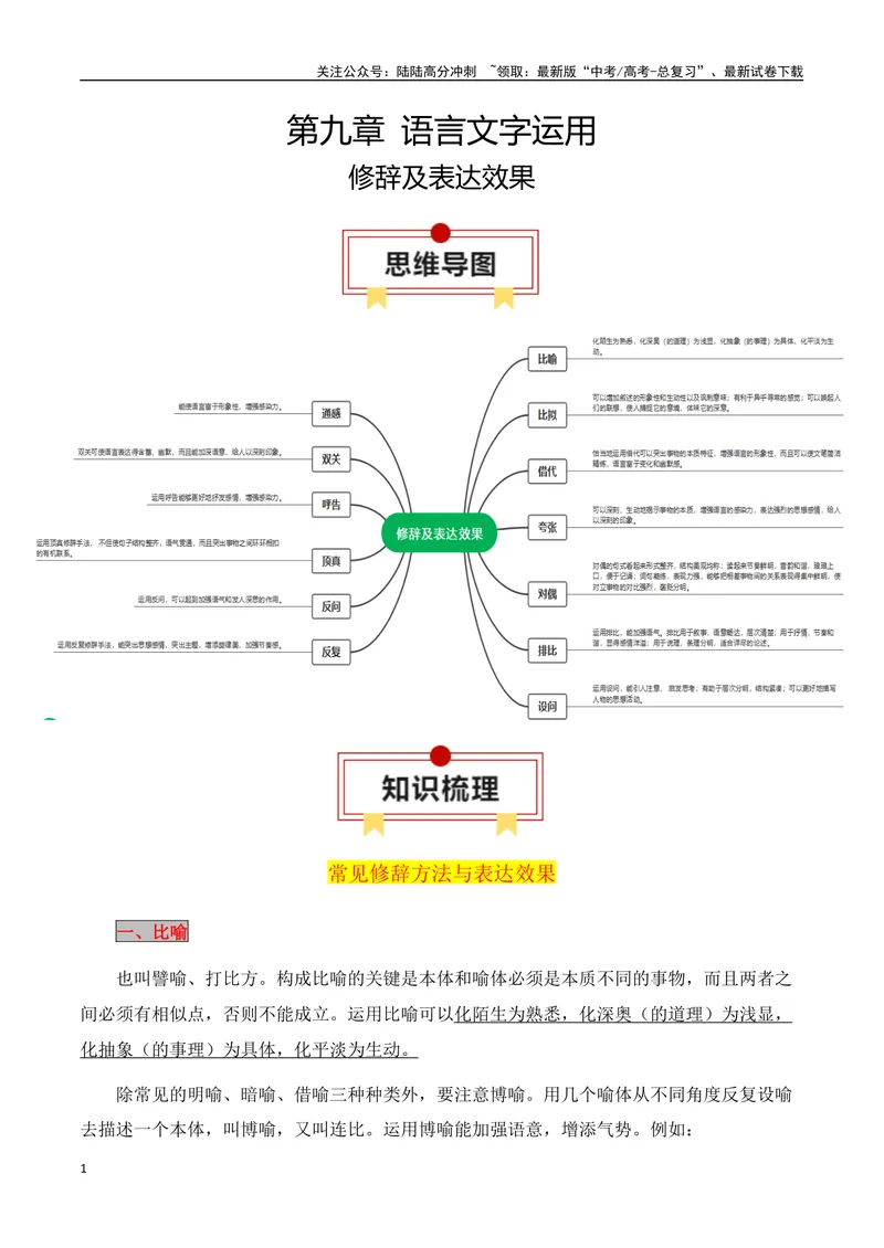《专题05：修辞及表达效果（教师版）_一轮复习_2025年_2025年高考语文一轮复习知识清单（全国通用）》第1页预览