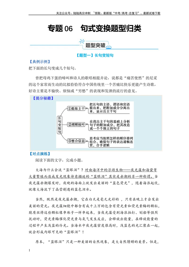 《专题06句式变换题型归类-2024年高考语文二轮热点题型归纳与变式演练（新高考专用）（原卷版）_二轮复习_2024年_2024高考语文二轮复习热点题型归纳与变式演练解题_资料》第1页预览