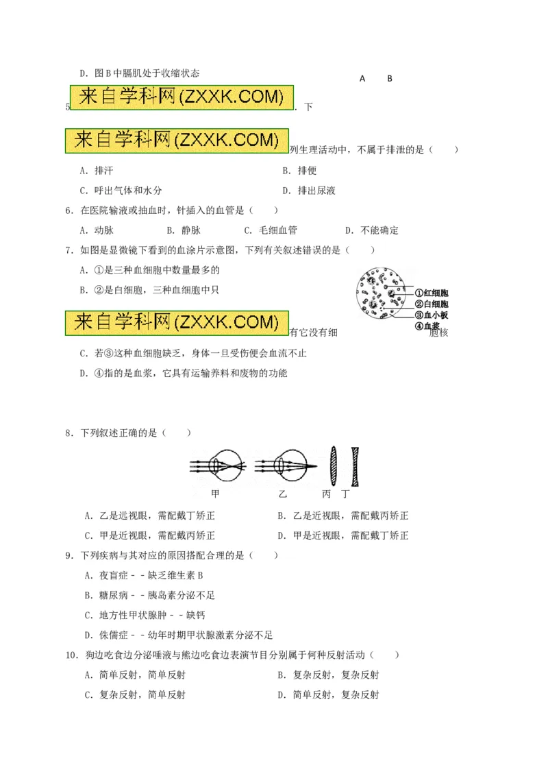 《江西省宜春市2016-2017学年七年级下学期期末考试生物试题_初中全科目同步习题+精品试卷（7-9年级）(1)_25秋初中生物《同步习题+精品试卷》_初中生物试卷（冀少版）_《真题试卷》》第2页预览