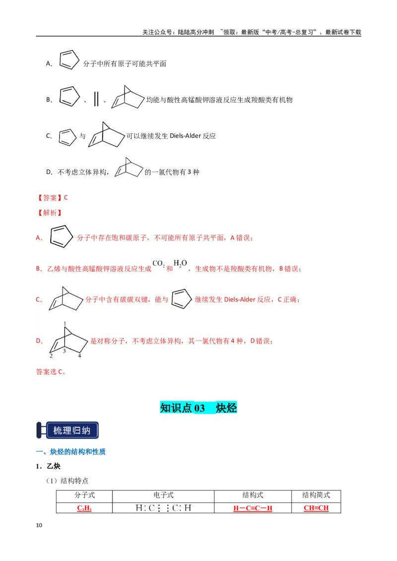 《知识清单26烃（新高考专用）（教师版）_05-化学-高考总复习_一轮复习_2025年_2025年高考化学一轮复习知识清单（全国通用）》第10页预览