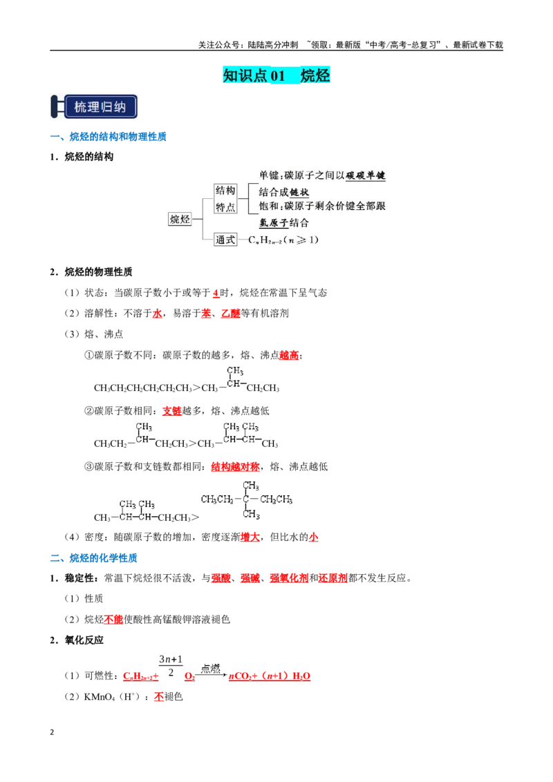 《知识清单26烃（新高考专用）（教师版）_05-化学-高考总复习_一轮复习_2025年_2025年高考化学一轮复习知识清单（全国通用）》第2页预览