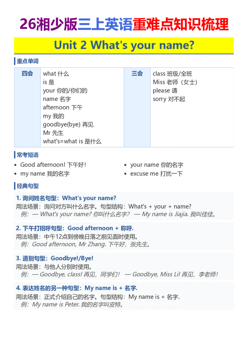 《26湘少版三上英语重难点知识梳理1-5_小初高学习资料合集（每天更新）_2026秋小学英语《单词默写》3-6年级上册（多版本）_2026秋湘少版3-6上英语知识点_26湘少版三上英语》第3页预览
