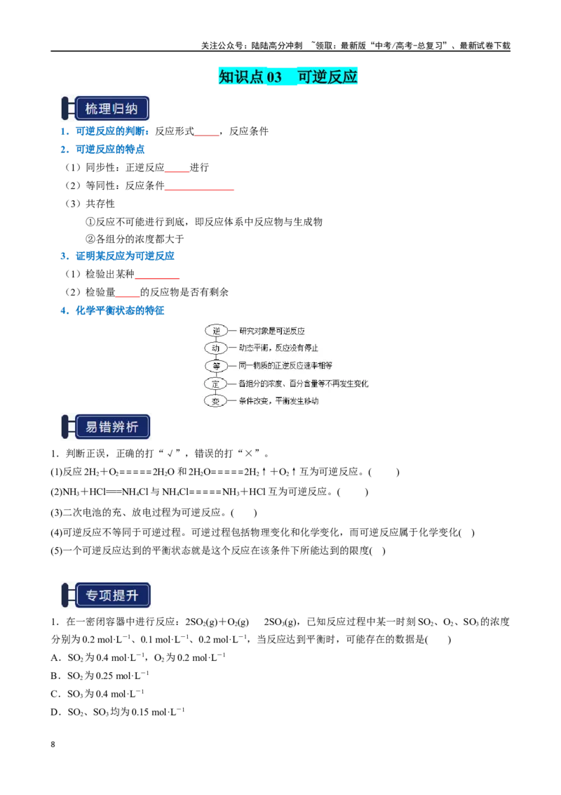 《知识清单20化学反应速率与化学平衡新高考专用）（学生版）_05-化学-高考总复习_一轮复习_2025年_2025年高考化学一轮复习知识清单（全国通用）》第8页预览