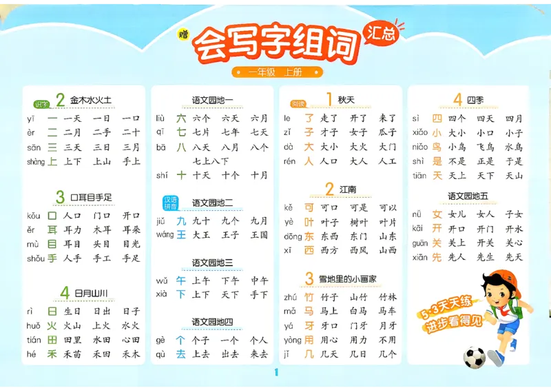 《卡片语文一年级_小初高学习资料合集（每天更新）_2026秋《53天天练》语文+数学+英语_语文《53天天练》26秋_2026秋《53天天练》语文1上主书+测评卷+课堂笔记+答案》第1页预览