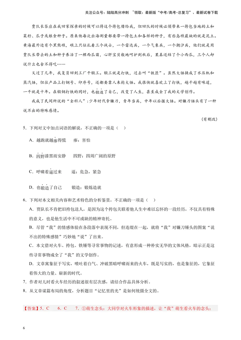 《专题06文学类文本阅读20题（名校校考统考）（北京专用）-（解析版）_一轮复习_2025年_2025年新高考语文一轮复习题型专练习题试卷强化训练题_北京地区》第6页预览