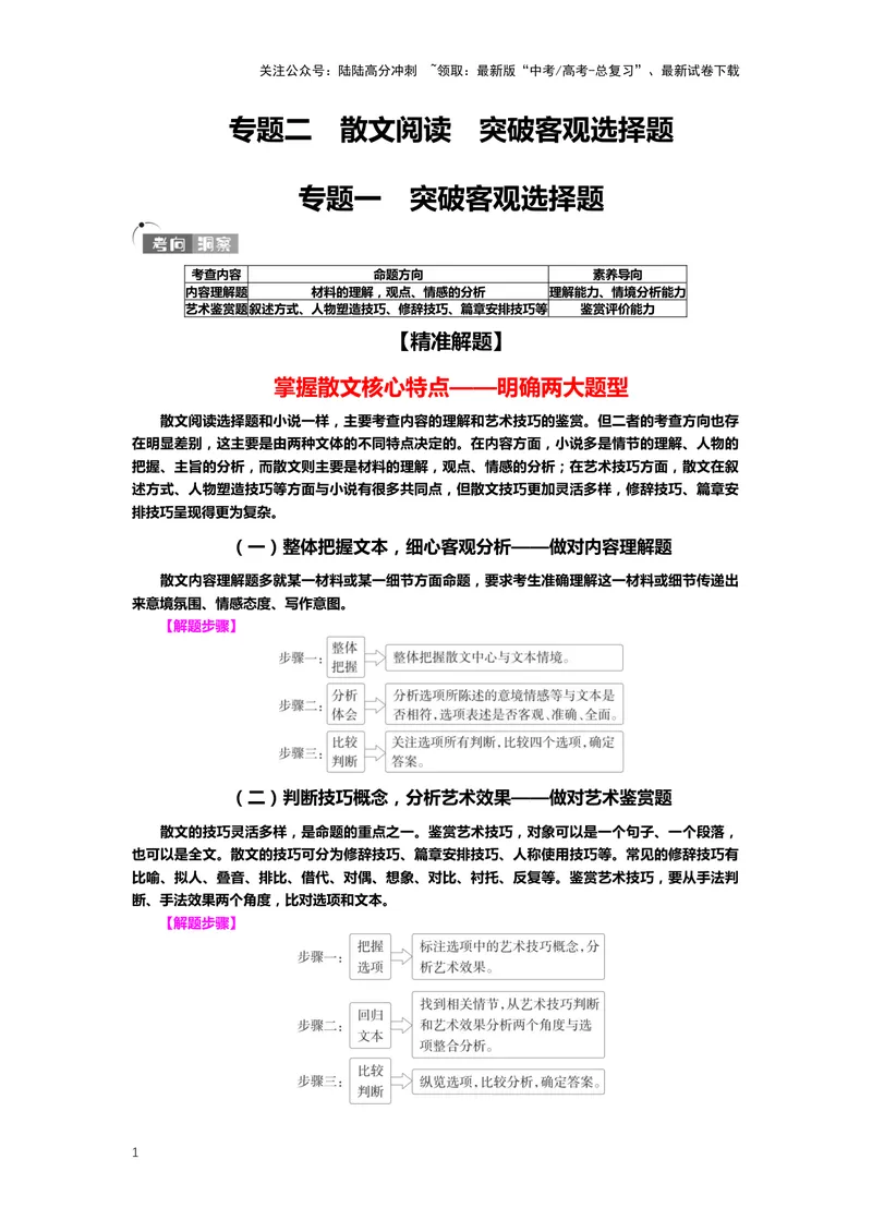 《专题10散文阅读，突破选择题-（原卷版）_二轮复习_2024年_2024年高考语文二轮专题讲练_资料》第1页预览
