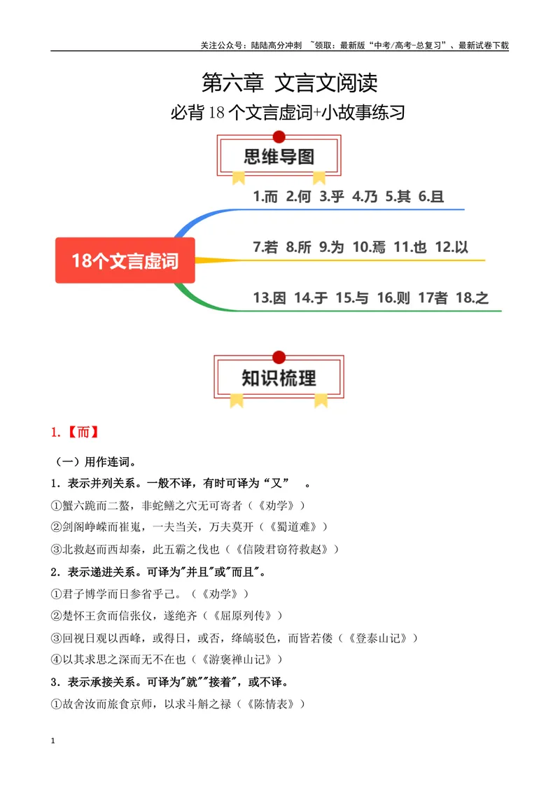 《专题09：必背18个文言虚词+小故事练习（学生版）_一轮复习_2025年_2025年高考语文一轮复习知识清单（全国通用）》第1页预览