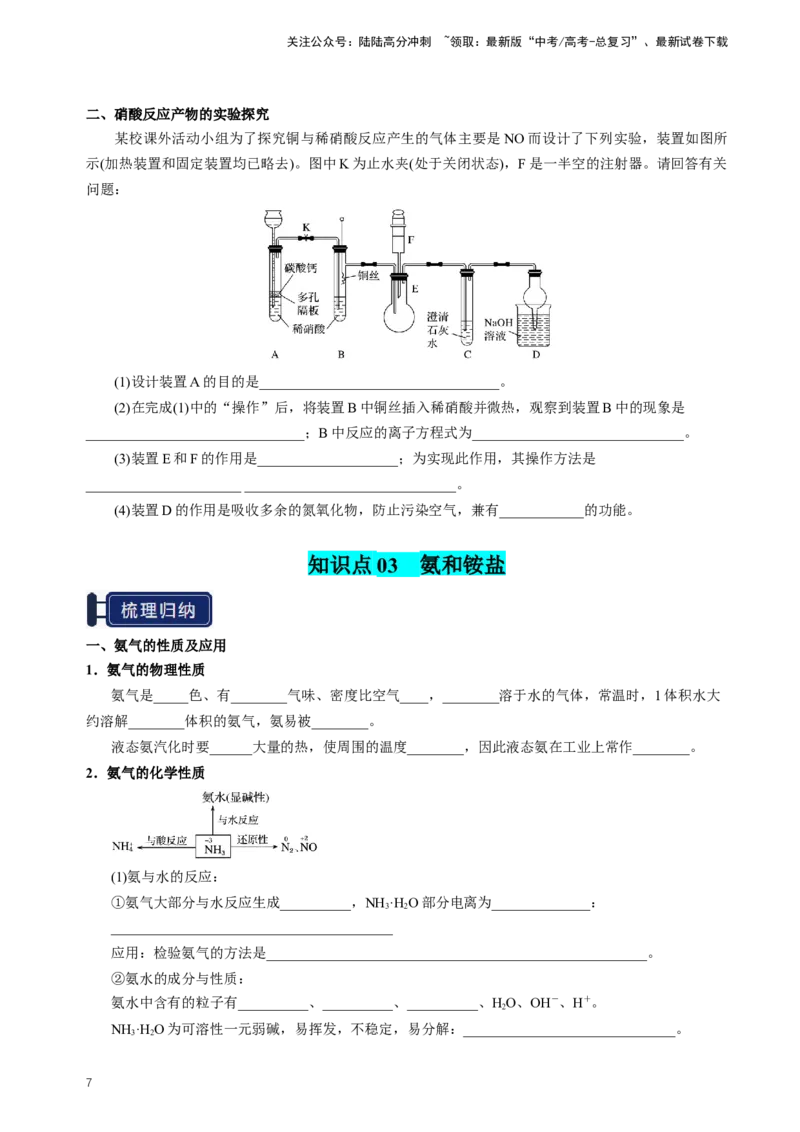 《知识清单11氮及其重要化合物（新高考专用）（学生版）_05-化学-高考总复习_一轮复习_2025年_2025年高考化学一轮复习知识清单（全国通用）》第7页预览