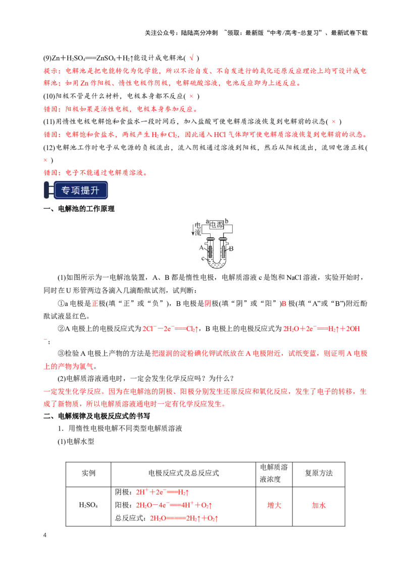 《知识清单19电解池金属的腐蚀与防护（新高考专用）（教师版）_05-化学-高考总复习_一轮复习_2025年_2025年高考化学一轮复习知识清单（全国通用）》第4页预览