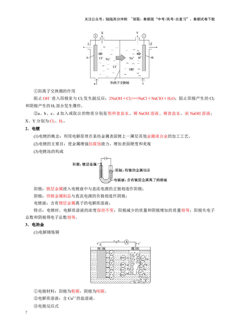 《知识清单19电解池金属的腐蚀与防护（新高考专用）（教师版）_05-化学-高考总复习_一轮复习_2025年_2025年高考化学一轮复习知识清单（全国通用）》第7页预览
