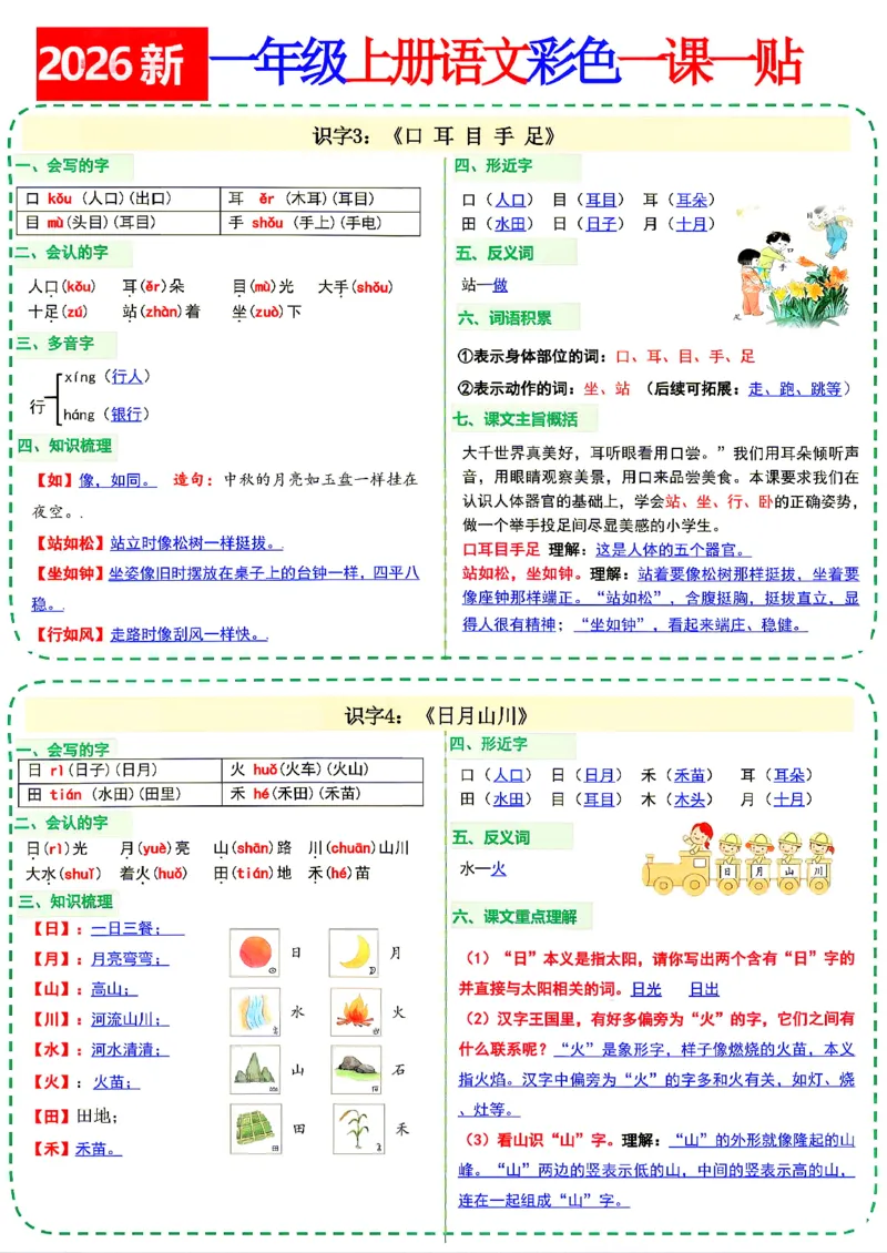 《26新一（上）语文小纸条课课贴_小初高学习资料合集（每天更新）_2026秋语文《小纸条课课贴》1-6年级上册》第2页预览