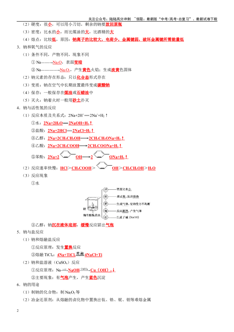 《知识清单05钠及其重要化合物-2024年高考化学一轮复习知识清单_05-化学-高考总复习_一轮复习_2024年_2024年高考化学一轮复习知识清单必背总结全国通用_资料》第2页预览