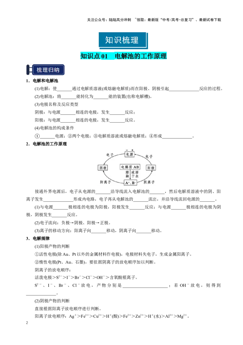 《知识清单19电解池金属的腐蚀与防护（新高考专用）（学生版）_05-化学-高考总复习_一轮复习_2025年_2025年高考化学一轮复习知识清单（全国通用）》第2页预览
