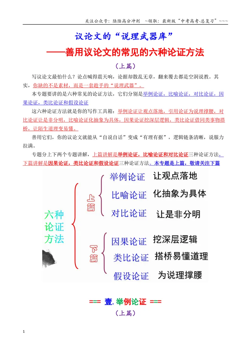 《专题10说理武器库：议论文常见的六种论证方法（上篇）（教师版）_专项复习_2026年-语文专项复习_2026年高考语文议论文写作秘籍-G391_资料》第1页预览