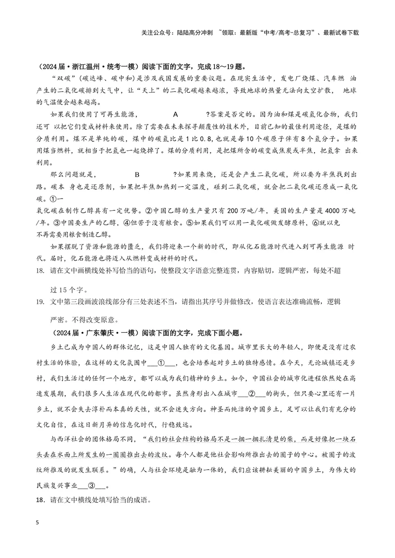 《专题06语言文字运用1（原卷版）（新高考通用）_专项复习_2025年_2024年高考一模试题分类汇编语文新高考通用》第5页预览