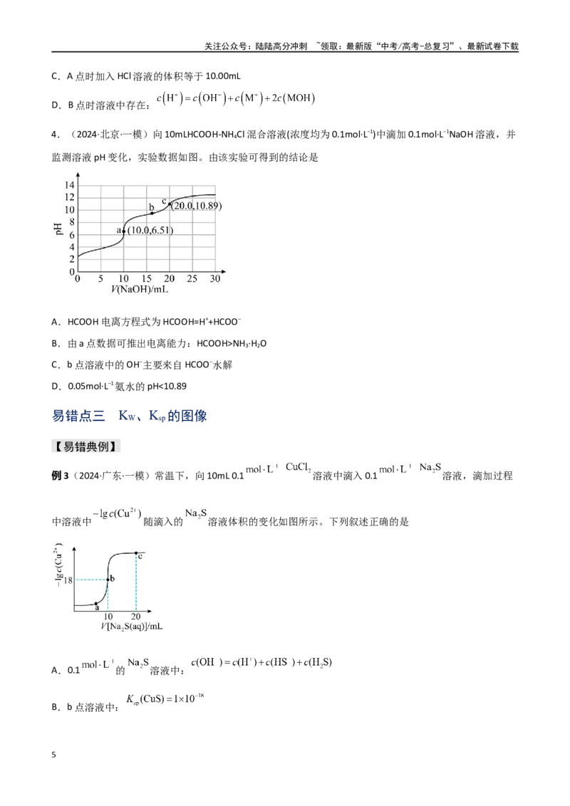 《易错专题14水溶液中离子平衡图像（原卷版）_05-化学-高考总复习_专项复习_2024年_2024年高考化学考前易错聚焦_资料》第5页预览