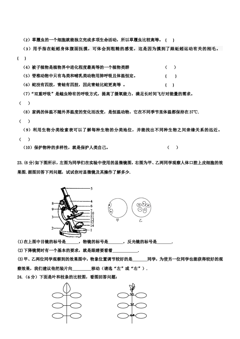 《河北省秦皇岛卢龙2017-2018学年七年级上期末教学质量检测生物试题_初中全科目同步习题+精品试卷（7-9年级）(1)_25秋初中生物《同步习题+精品试卷》_初中生物试卷（冀少版）_《真题试卷》》第4页预览
