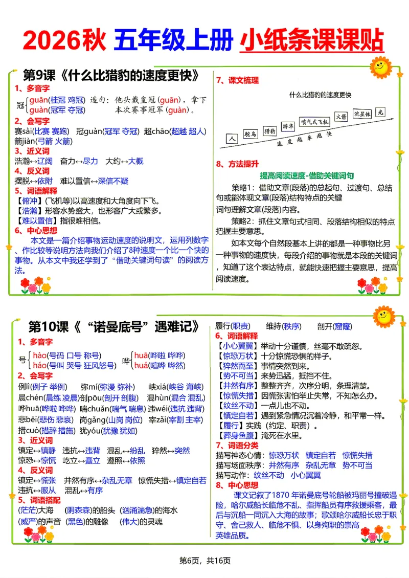 《26新五（上）语文小纸条课课贴_小初高学习资料合集（每天更新）_2026秋语文《小纸条课课贴》1-6年级上册》第6页预览