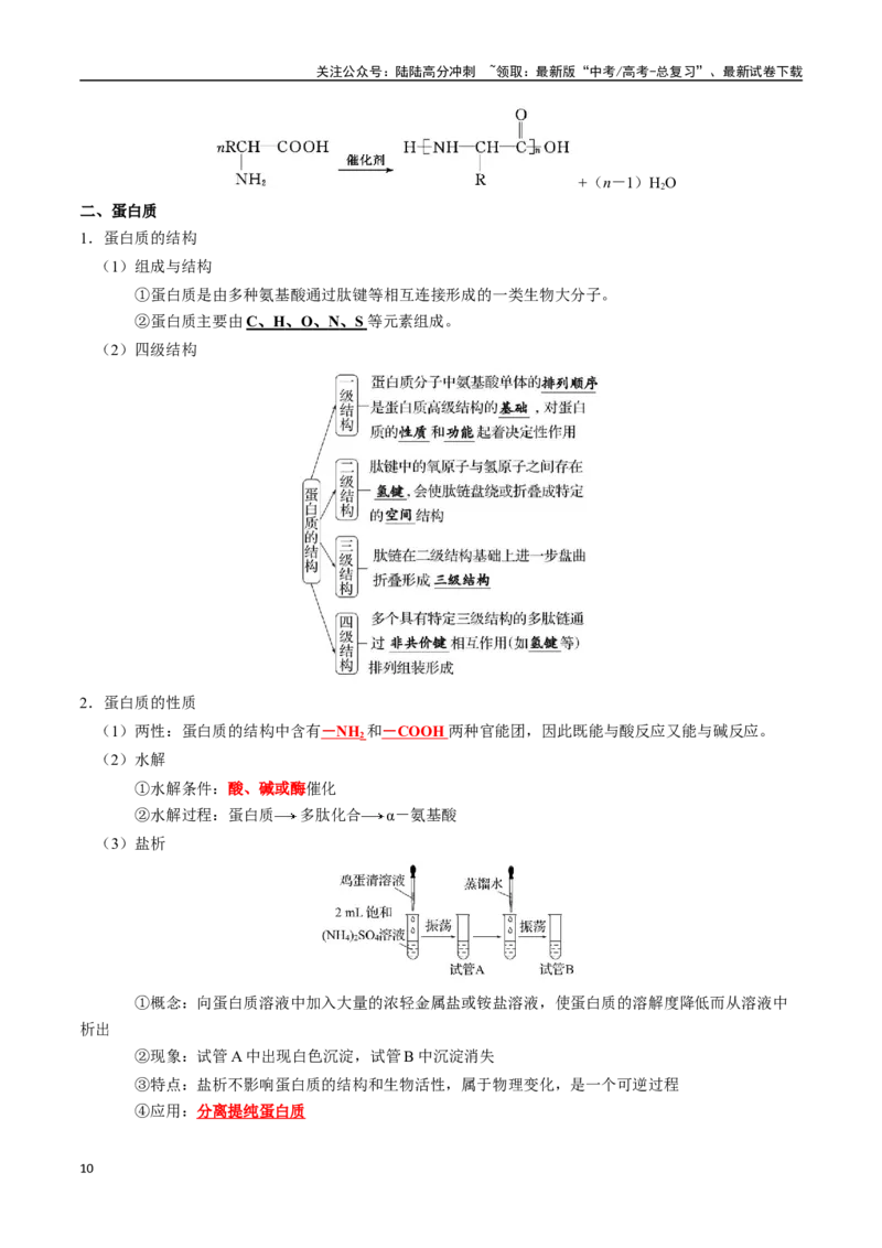 《知识清单28生物大分子、合成高分子（教师版）_05-化学-高考总复习_一轮复习_2025年_2025年高考化学一轮复习知识清单（全国通用）》第10页预览