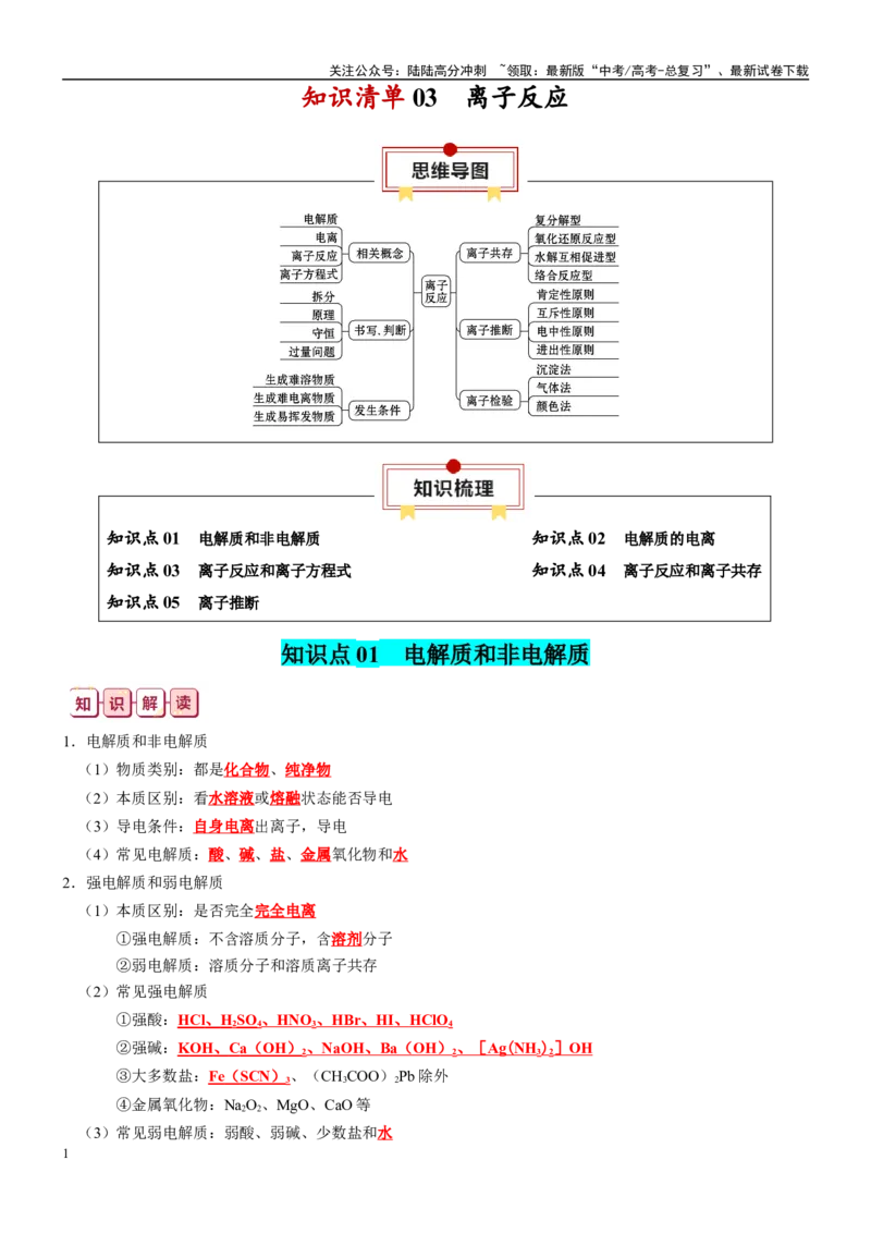《知识清单03离子反应-2024年高考化学一轮复习知识清单_05-化学-高考总复习_一轮复习_2024年_2024年高考化学一轮复习知识清单必背总结全国通用_资料》第1页预览