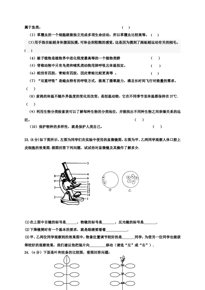 《河北省秦皇岛市卢龙县2017-2018学年七年级上学期期末教学质量检测生物试题_初中全科目同步习题+精品试卷（7-9年级）(1)_25秋初中生物《同步习题+精品试卷》_初中生物试卷（冀少版）》第4页预览