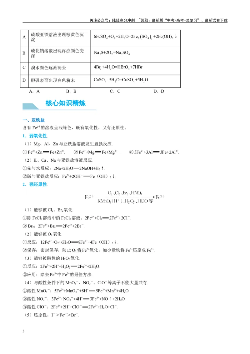 《（能力版）微专题13探究铁盐、亚铁盐的性质-（学生版）(全国版)_05-化学-高考总复习_一轮复习_2024年_2024高考化学一轮复习考点微专题考情分析经_资料_2025版》第3页预览