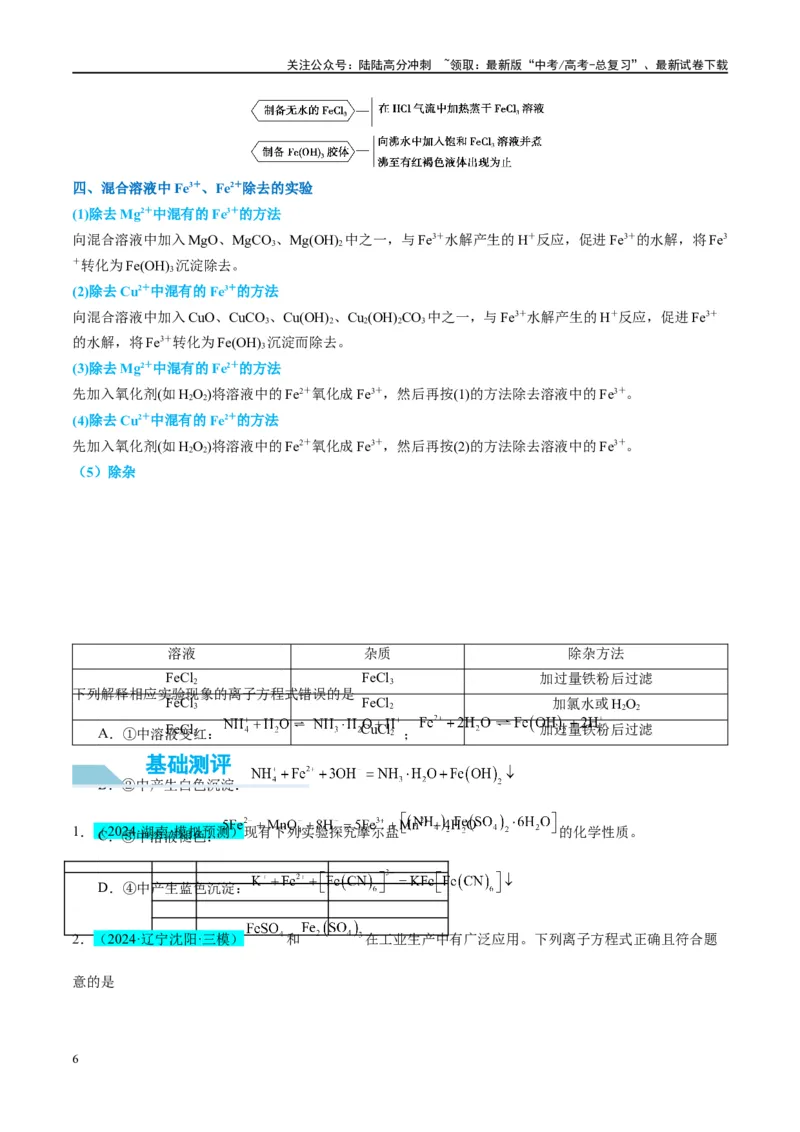 《（能力版）微专题13探究铁盐、亚铁盐的性质-（学生版）(全国版)_05-化学-高考总复习_一轮复习_2024年_2024高考化学一轮复习考点微专题考情分析经_资料_2025版》第6页预览