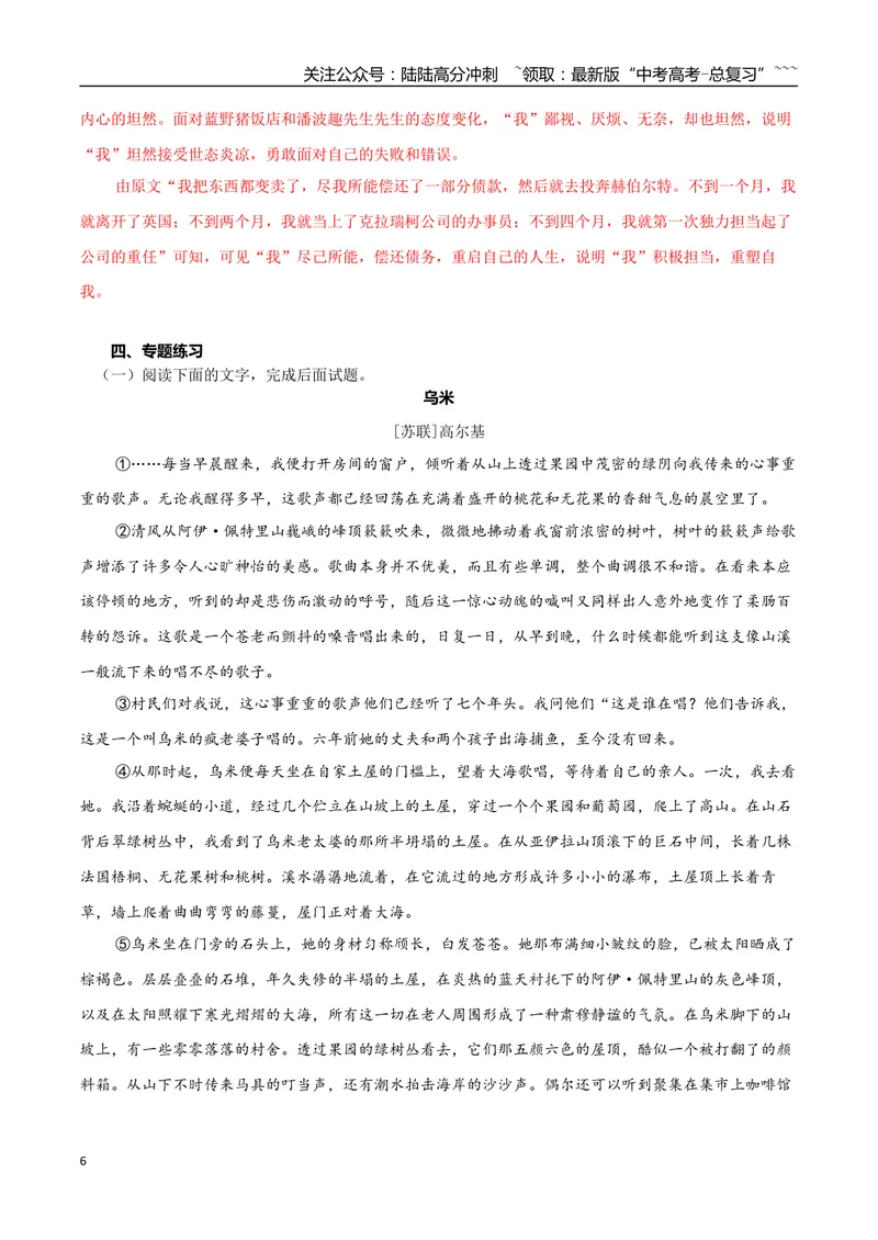 《专题08.自传体小说（教师版）-16页_专项复习_2026年-语文专项复习_2026年高考语文复习阅读与写作教考衔接微专题（全国通用）-G379_资料》第6页预览