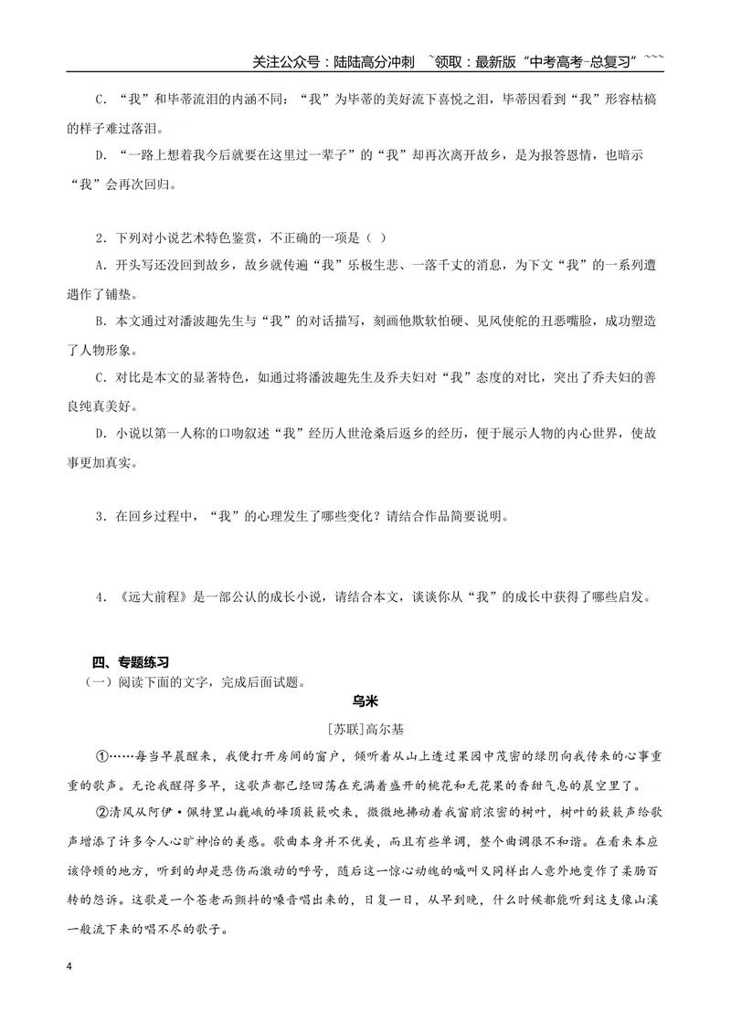 《专题08.自传体小说（学生版）-12页_专项复习_2026年-语文专项复习_2026年高考语文复习阅读与写作教考衔接微专题（全国通用）-G379_资料》第4页预览