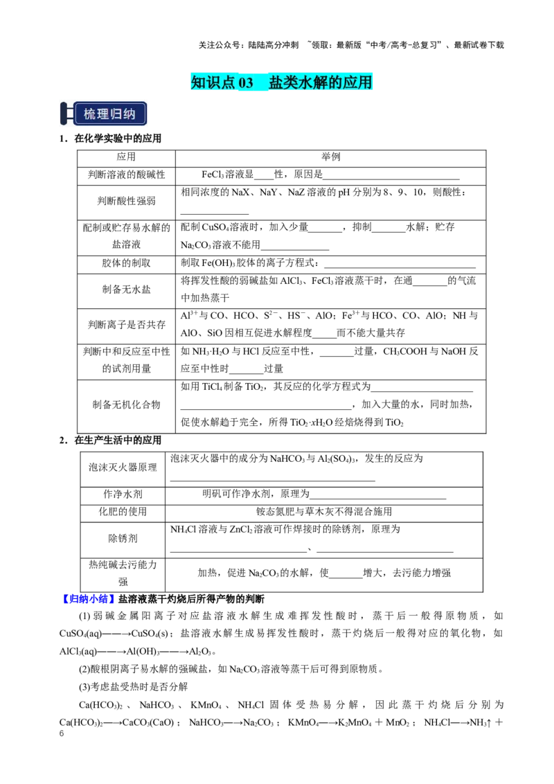 《知识清单23盐类的水解（新高考专用）（学生版）_05-化学-高考总复习_一轮复习_2025年_2025年高考化学一轮复习知识清单（全国通用）》第6页预览