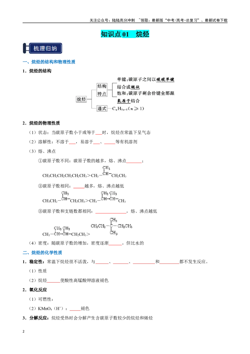 《知识清单26烃（新高考专用）（学生版）_05-化学-高考总复习_一轮复习_2025年_2025年高考化学一轮复习知识清单（全国通用）》第2页预览