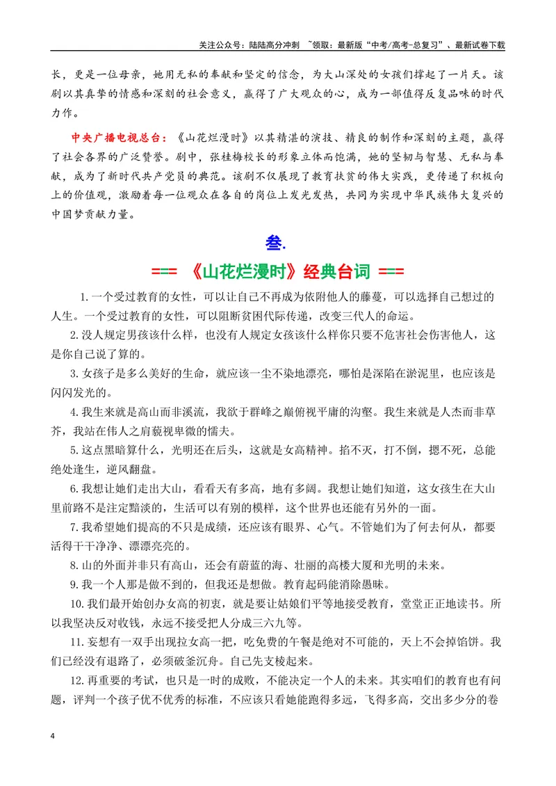 《专题07热播剧《山花烂漫时》素材积累与运用（话题+金句+时评+运用示例）-_专项复习_2025年_2025年高考语文作文备考新鲜热点素材馆》第4页预览