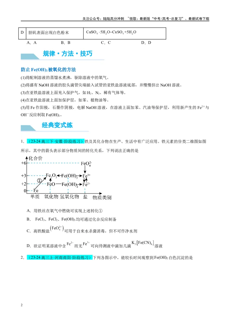 《（能力版）微专题14探究氢氧化亚铁、高铁酸盐的性质与制备-（学生版）(全国版)_05-化学-高考总复习_一轮复习_2024年_2024高考化学一轮复习考点微专题考情分析经_资料_2025版》第2页预览
