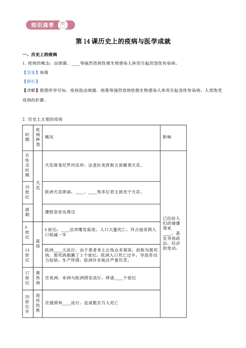 《单元讲练测（选必2）第六单元医疗与公共卫生（讲）（教师版）_新版高中_高中历史新版_高中历史选择性必修2（统编版）_单元讲练测-F12》第2页预览