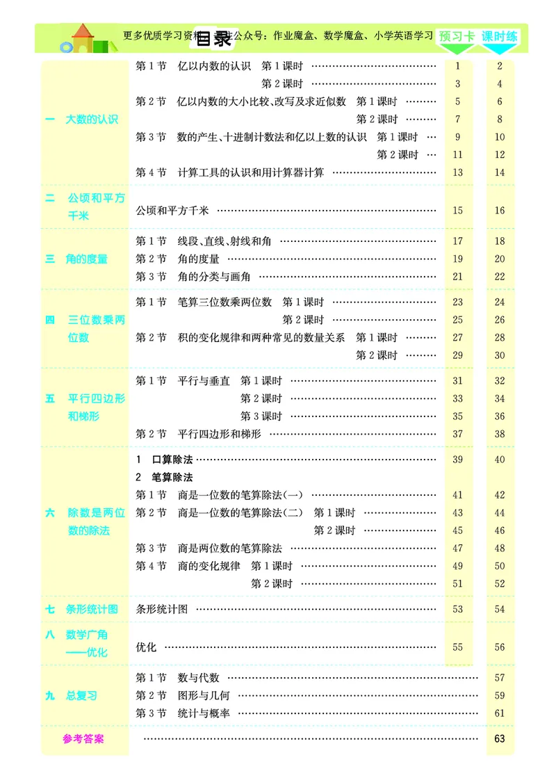 《20秋人教版数学四年级上册素养提升手册_小学1-6年级全科全套_1-6年级全科上册_四年级_0、四上综合_四上综合暑假大礼包》第2页预览