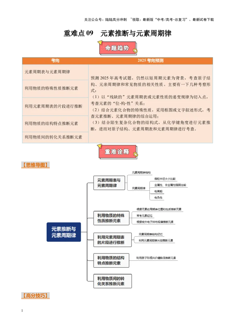 《重难点09元素推断与元素周期律（解析版）_05-化学-高考总复习_专项复习_2025年_2025年高考化学重难点讲义专练（黑吉辽蒙专用）》第1页预览