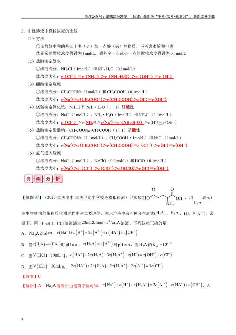 《知识清单24溶液中微粒浓度的关系-2024年高考化学一轮复习知识清单_05-化学-高考总复习_一轮复习_2024年_2024年高考化学一轮复习知识清单必背总结全国通用_资料》第9页预览